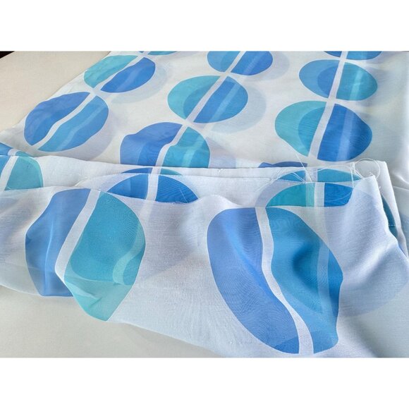 Vintage 70s curtain, blue oval geometric print, sheer, not hemmed, per panel - Picture 8 of 10